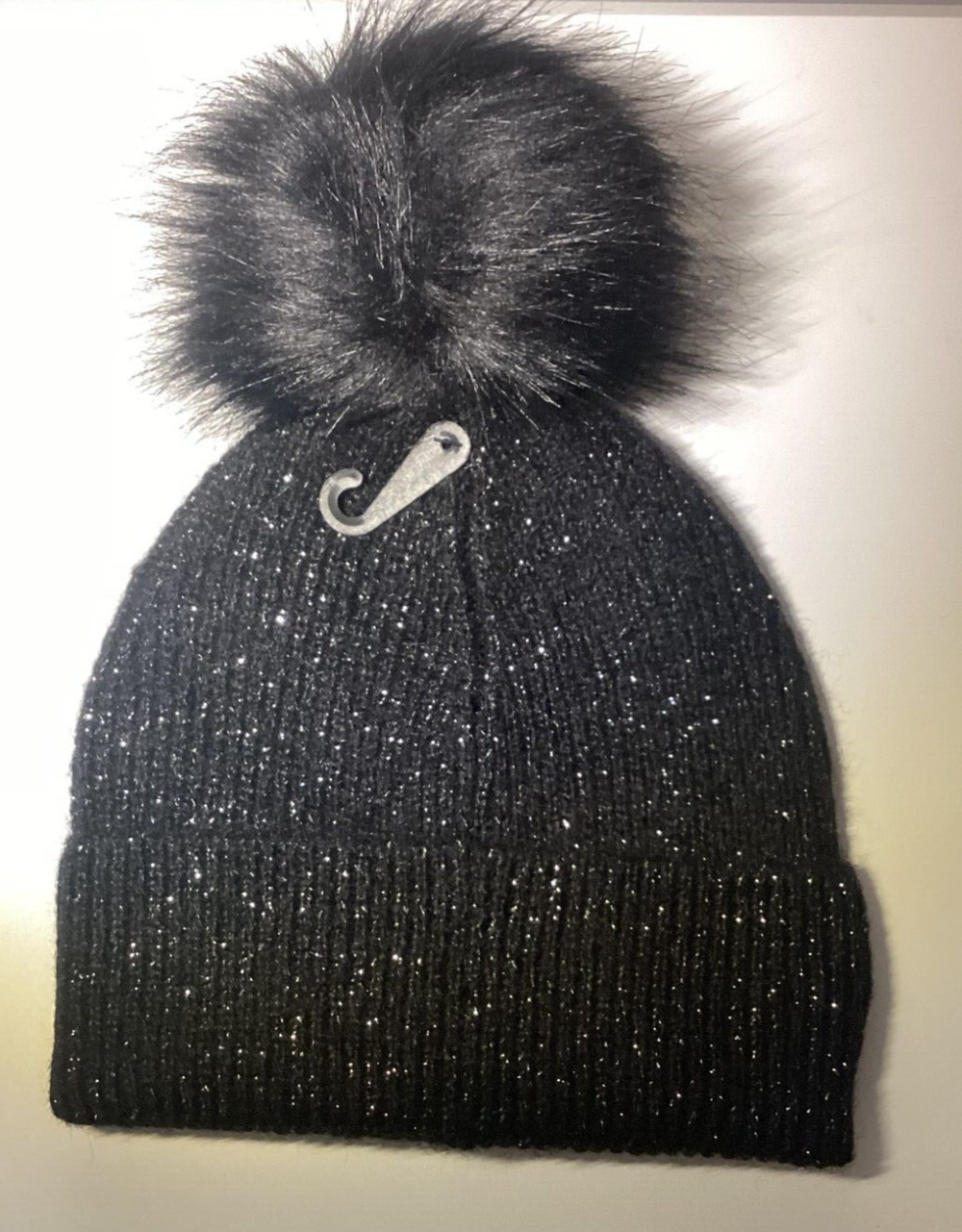 Express Sequin Embellished Ribbed Knit Beanie Black Women's One Size NWT
